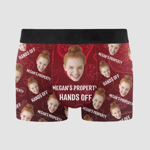 Valentine Men Boxer, Property Of Funny Hands Off Custom Faces Personalized Photo Mens Boxer Briefs Valentines Day Gifts For Men