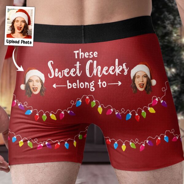Valentine Men Boxer, These Sweet Cheeks Belong To Custom Face Personalized Photo Mens Boxer Briefs
