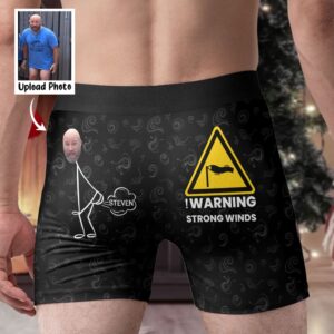 Valentine Men Boxer, Warning Strong Winds Personalized…