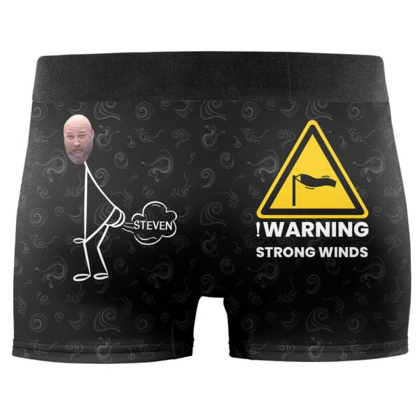 Valentine Men Boxer, Warning Strong Winds Personalized Photo Mens Boxer Brief