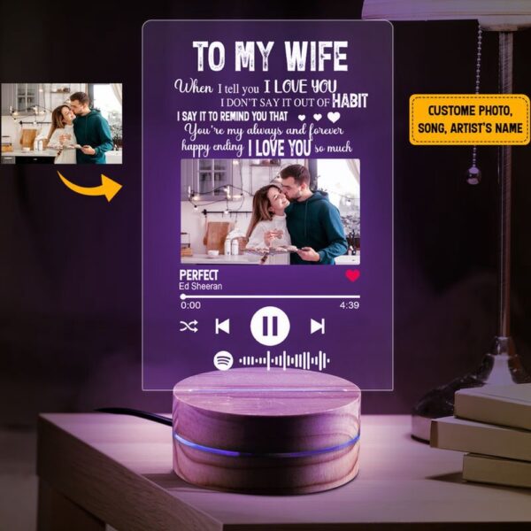 Valentine Night Light, Customized Couple Night Light To My Wife Led Lamp Perfect Song Lyric Print Valentine Gift Idea