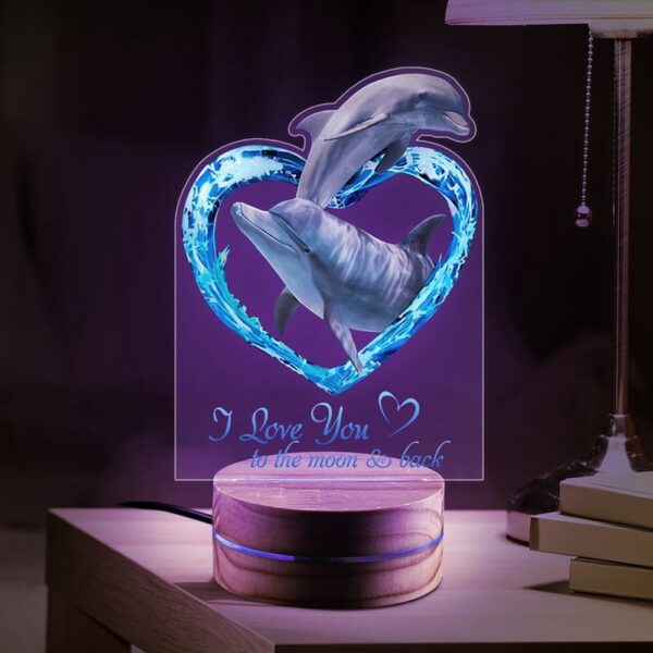 Valentine Night Light, Dolphin Couple Led Light Dolphin Heart Water Neon Light I Love You To The Moon Light Valentine