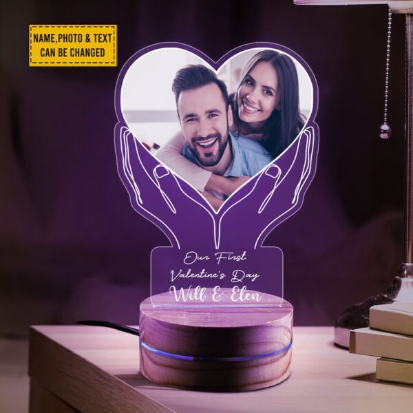 Valentine Night Light, Happy Valentine’s Day Custom Led Table Lamp Our First Valentine’s Day Led Night Lights Loving Couple Gifts