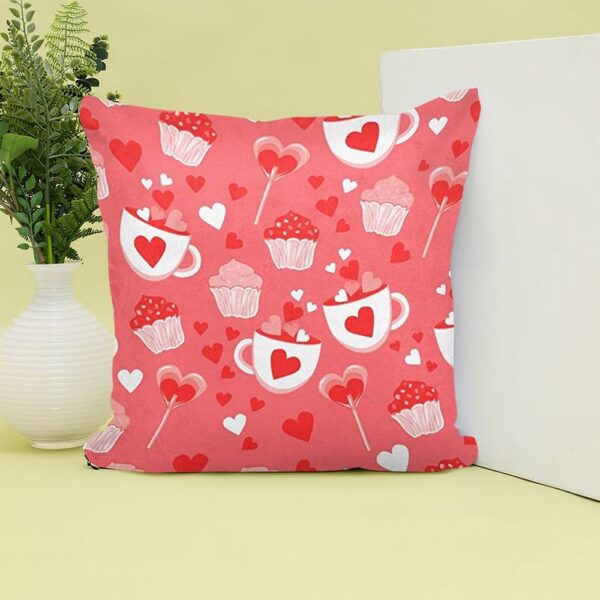 Valentine Pillow, Cupcake Candy Heart Tea Valentine’s Day 14th Of February Sofa Decor Gift