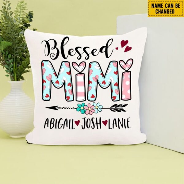 Valentine Pillow, Customized Name Pillow Blessed Mimi With Kids Names Valentines Day Heart Love