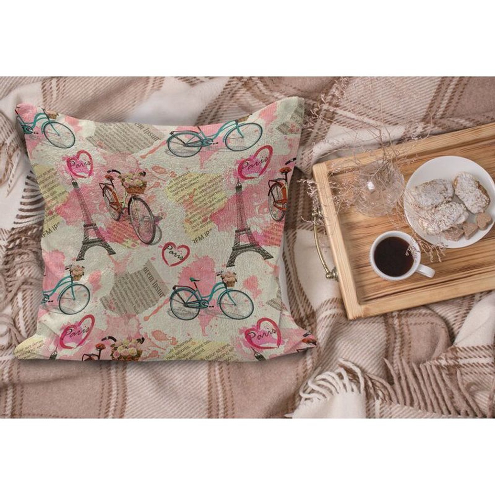 Valentine Pillow, France Paris Eiffel Tower Heart Love Story Bike Valentine’s Day Sofa Decor For Wife