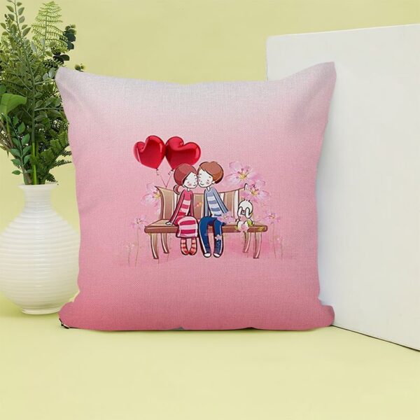 Valentine Pillow, Happy Valentine’s Day Red Heart Balloon Couple Sitting On Couch Together