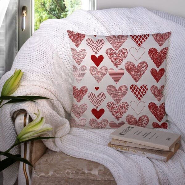 Valentine Pillow, Happy Valentine’s Day Red Heart Print Pillow Case Valentine Gift Idea