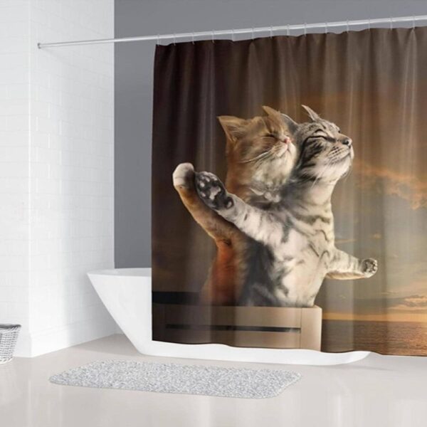 Valentine Shower Curtain, Couple Cats Romantic Shower Curtains Valentines Day Decor Happy International Cat Day
