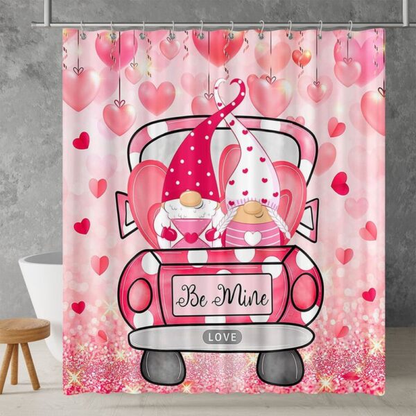 Valentine Shower Curtain, Gnome Couple Shower Curtain Be Mine Valentine Bathroom Curtain Valentine Gift