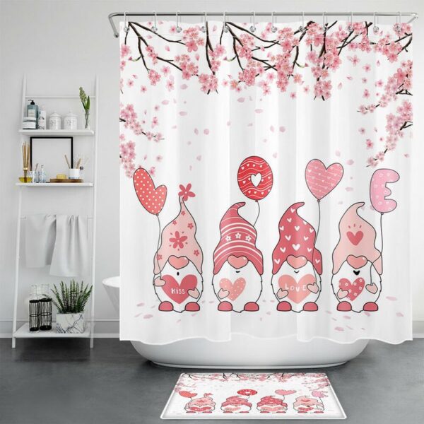 Valentine Shower Curtain, Gnome Valentine Love Shower Curtains Valentines Day Decoration Bathroom Set For Couples Bathroom Decor