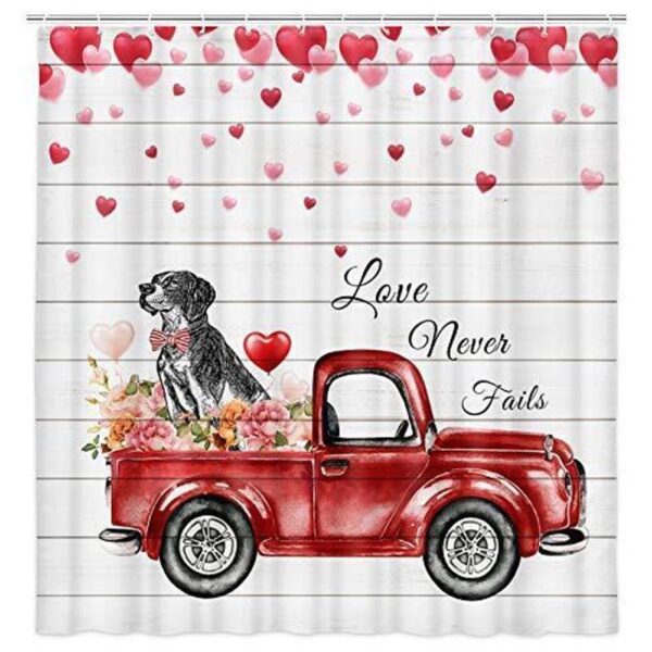 Valentine Shower Curtain, Happy Valentines Day Bathroom Decor Dogs On The Flower Car Shower Curtain Valentine Giftss