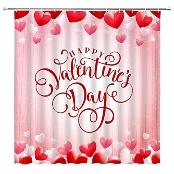 Valentine Shower Curtain, Happy Valentines Day Bathroom Decor Set Wedding Home Bath Decor Valentine Heart Bathroom Mat Set