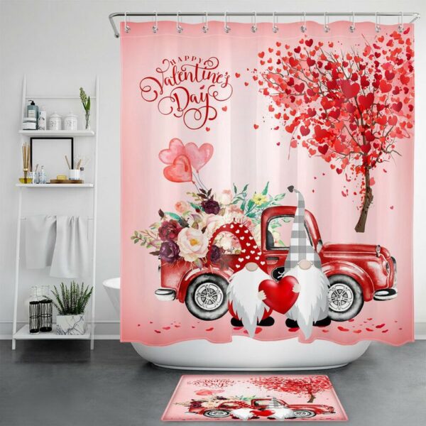 Valentine Shower Curtain, Happy Valentines Day Bathroom Sets With Shower Curtain Valentine Gnome Bathroom Curtain Loving