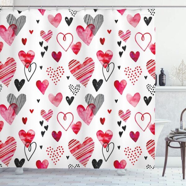 Valentine Shower Curtain, Happy Valentines Day Home Shower Set Bathroom Heart With Heart Home Bath Decors For Loving Couples
