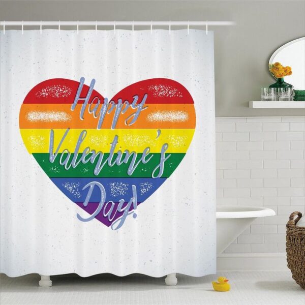 Valentine Shower Curtain, Happy Valentines Day Shower Curtain Autism Bathroom Decor Valentine Window Curtain Gifts For Lgbt Couples