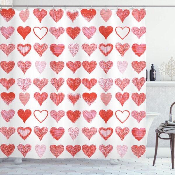 Valentine Shower Curtain, Happy Valentines Day Shower Curtain Valentine Day Decor Love Heart Bathroom Decor Love Home Decor