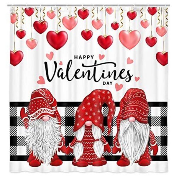 Valentine Shower Curtain, Happy Valentines Day Shower Curtains Gnome Valentine Bathroom Curtains Valentine Decoration