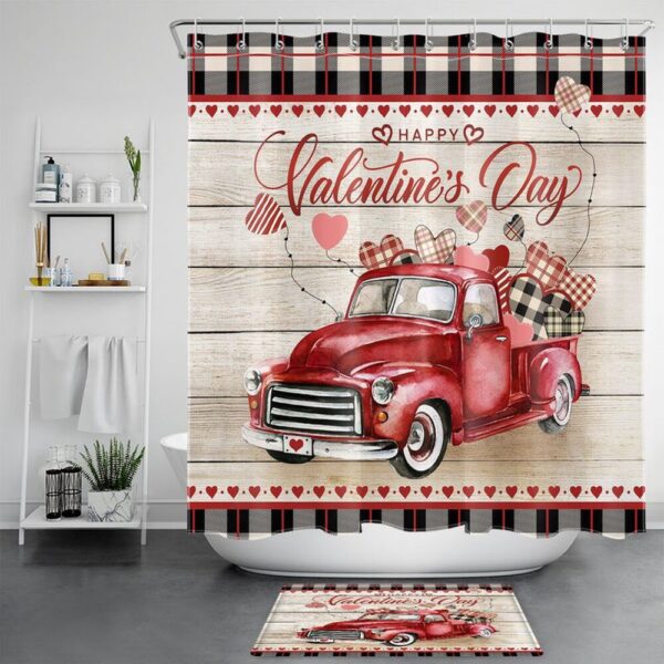 Valentine Shower Curtain, Happy Valentines Day Shower Curtains Heart Valentine Bathroom Set Girlfriend Idea
