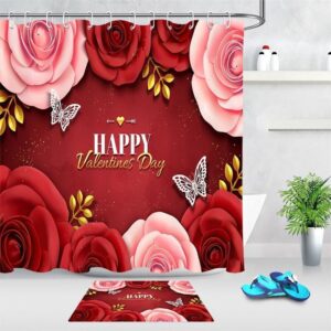 Valentine Shower Curtain, Happy Valentines Day Shower…