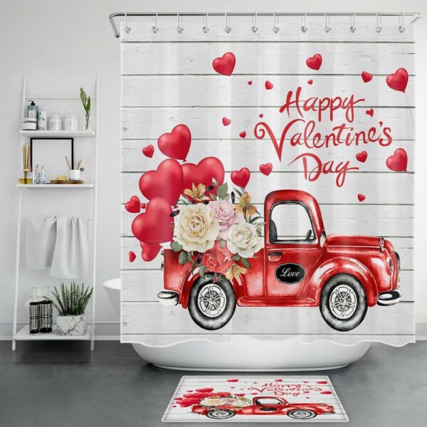 Valentine Shower Curtain, Happy Valentines Day Shower Curtains Sweet Valentine Bathroom Curtains Romancecore Bathroom Home Decor