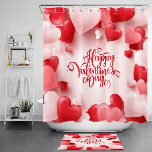 Valentine Shower Curtain, Happy Valentines Day Shower Curtains Valentine Bathroom Decor Sweet Gift Romantic Gift Idea