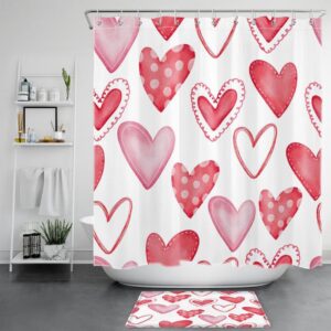 Valentine Shower Curtain, Hearts Pattern Shower Curtain…