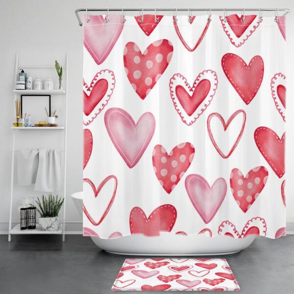 Valentine Shower Curtain, Hearts Pattern Shower Curtain Valentine Decor Happy Valentines Day Bathroom Decor Gift For Family
