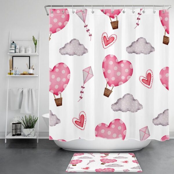 Valentine Shower Curtain, Hearts Shower Curtain Pink Shower Curtain Valentines Shower Curtain Bathroom Decoration Gift For Couples