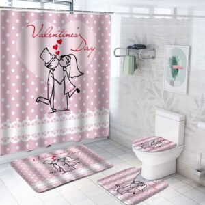 Valentine Shower Curtain, Love Kiss Couple Polka…