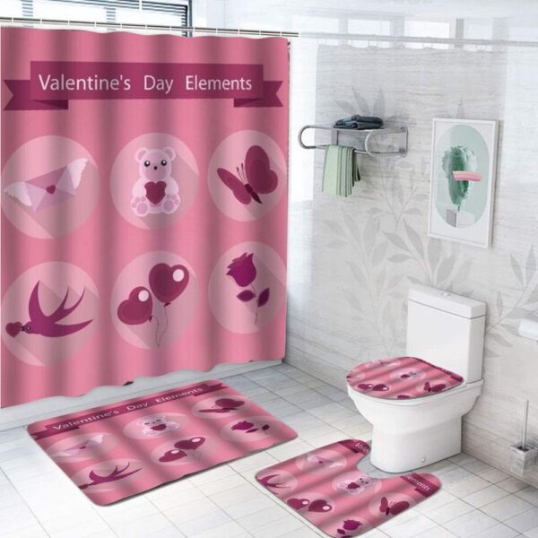 Valentine Shower Curtain, Love Letter Gift Bathroom Shower Curtain Valentines Day Elements Gift
