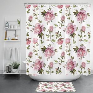 Valentine Shower Curtain, Pink Floral Bathroom Shower…