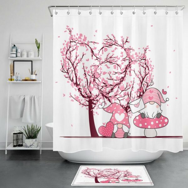 Valentine Shower Curtain, Valentine Gnome Couple Shower Curtains Valentine Bathroom Set Girlfriend Valentine Gift Idea
