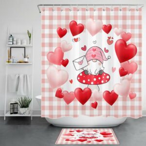 Valentine Shower Curtain, Valentine Gnome Hearts Shower…