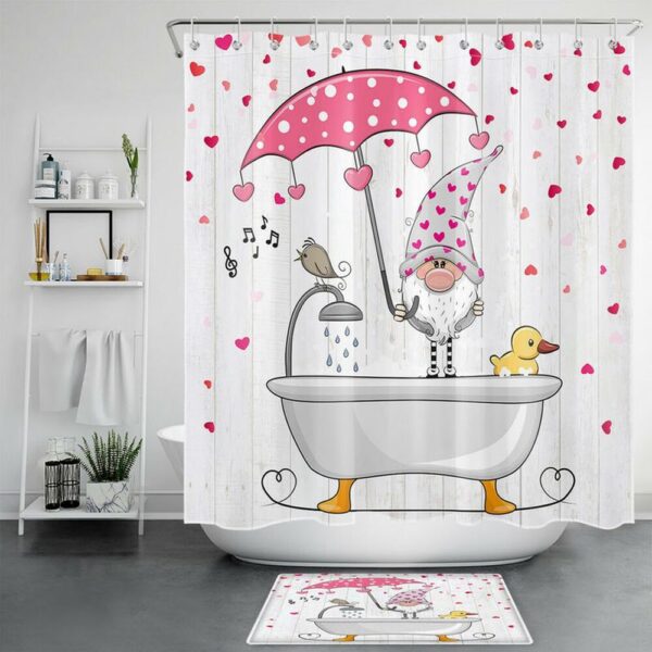 Valentine Shower Curtain, Valentine Hearts Shower Curtain Gnome Bathroom Sets Valentine Gift Romancecore Bathroom Home Decor