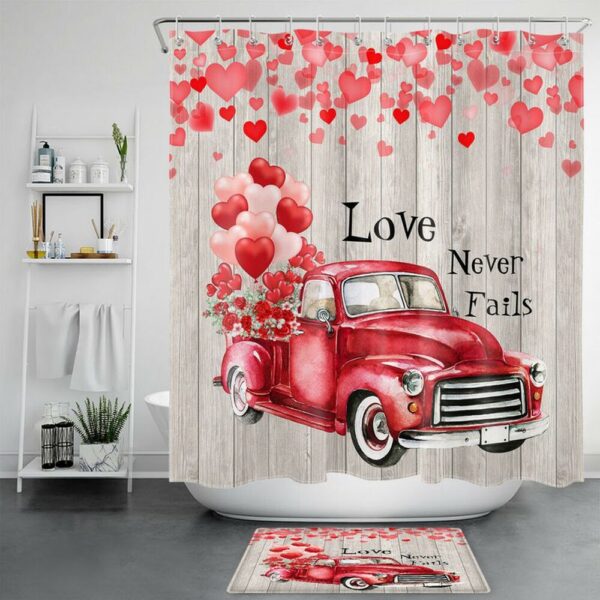 Valentine Shower Curtain, Valentine Love Never Fails Shower Curtains Valentine Bathroom Decor Romantic Gift Idea