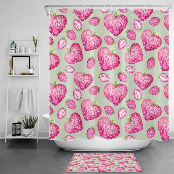 Valentine Shower Curtain, Valentine Strawberry Shower Curtains Valentine Home Decor Valentine Gift Romantic Gift Bathroom Decor