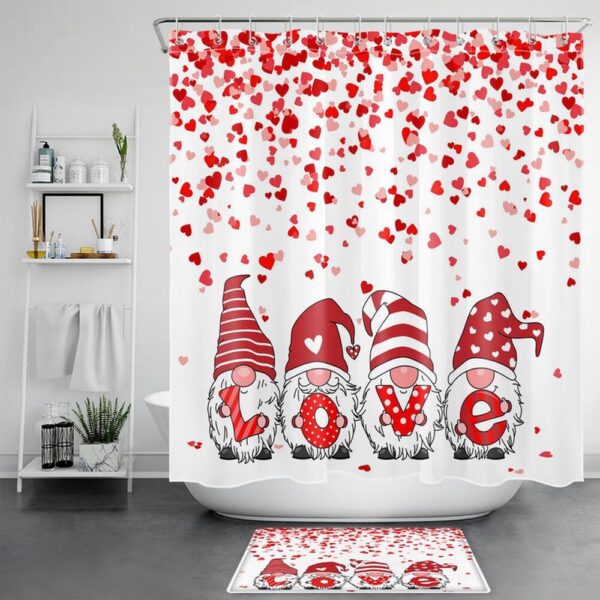 Valentine Shower Curtain, Valentine’s Day  Window Curtain Set Lovers Couples Romantic Red Love Heart Curtain Set