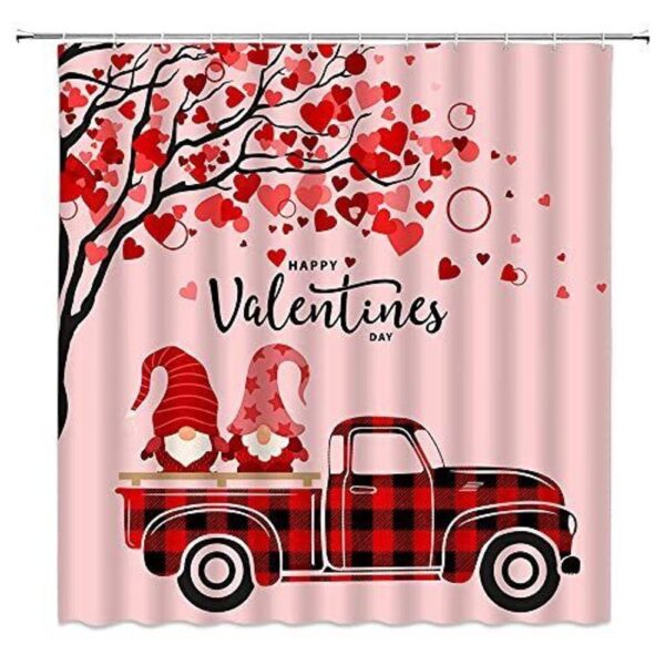 Valentine Shower Curtain, Valentines Day Bathroom Shower Curtains For Bathroom Gnome On The Car Home Bath Decor Wedding