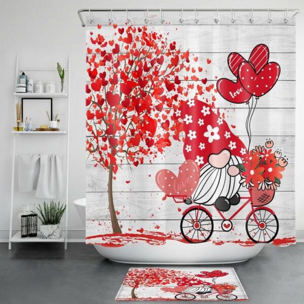 Valentine Shower Curtain, Valentines Day Hearts Shower Curtains Gnome Bathroom Curtains Bathroom Decor Home Decoration