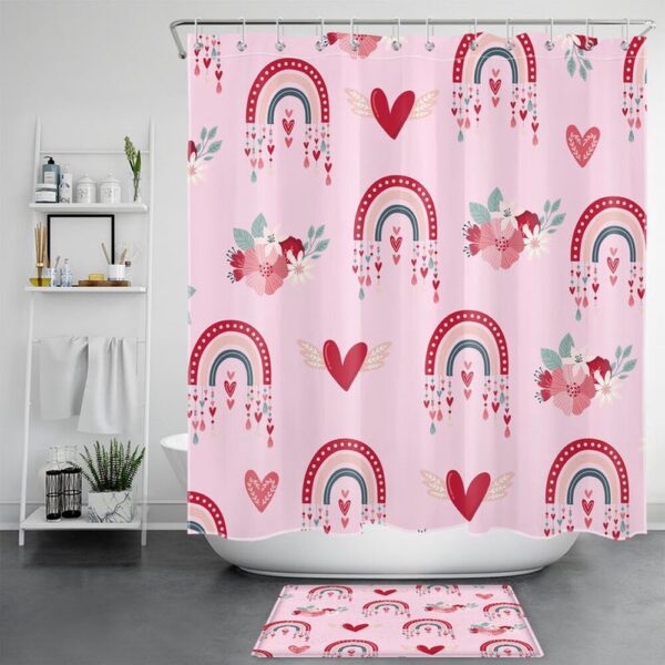 Valentine Shower Curtain, Valentines Day Pattern Shower Curtains Hearts Bathroom Set Happy Valentines Day Gift For Him