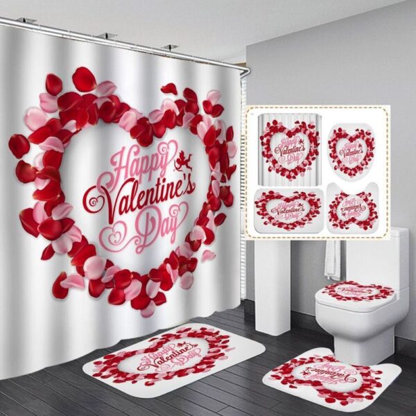 Valentine Shower Curtain, Valentines Day  Shower Curtain Heart Romantic Red Love Heart Dots Shower Curtain For Girl Woman