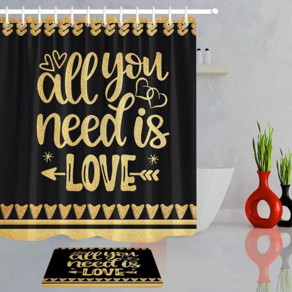 Valentine Shower Curtain, Valentines Day Shower Curtains All You Need Is Love Bathroom Decoration Husband Gift Wife Gift Idea