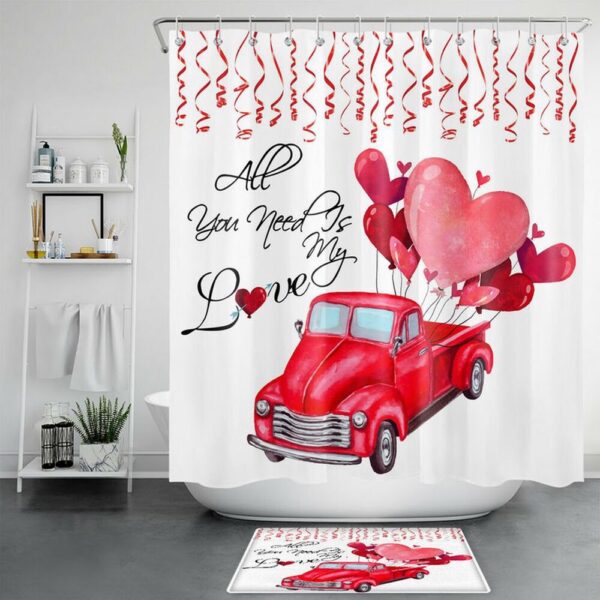 Valentine Shower Curtain, Valentines Day Shower Curtains All You Need My Love Quote Valentine Bathroom Decoration Gift For Couples