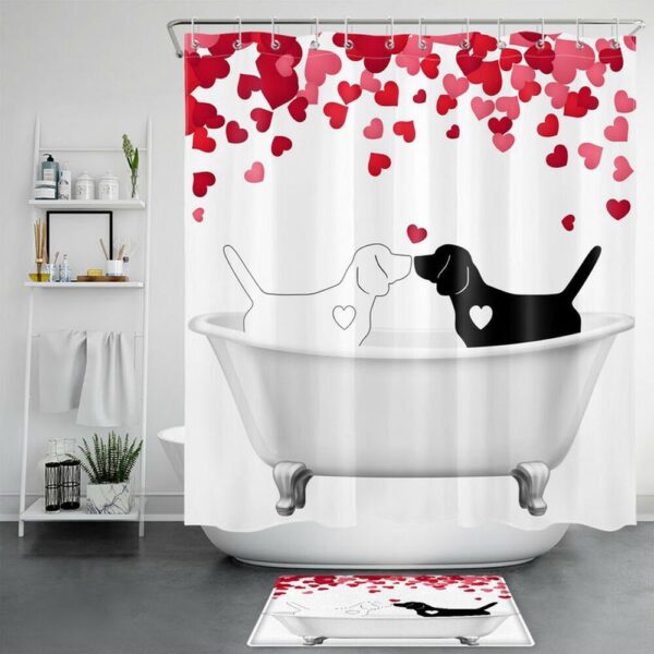 Valentine Shower Curtain, Valentines Dog Couple Shower Curtains Cute Pet Bathroom Set Valentine Bathroom Decor Gift For Couples