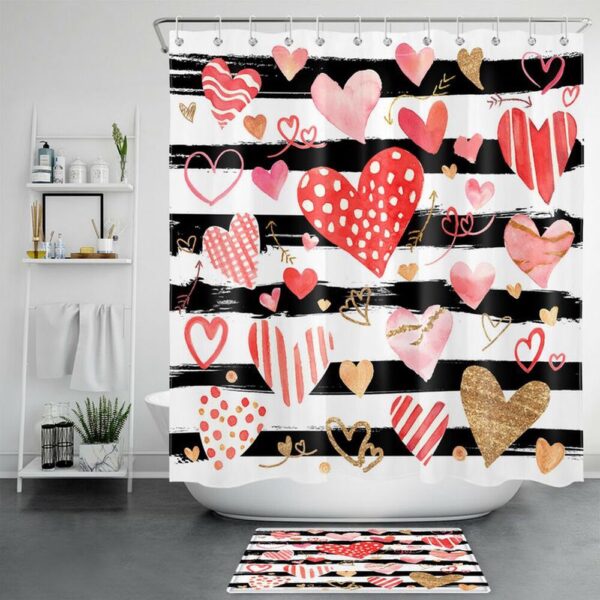 Valentine Shower Curtain, Valentines Hearts Shower Curtain Valentine Gift Romantic Gift Bathroom Decor Happy Valentines Day