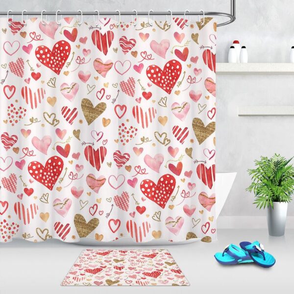 Valentine Shower Curtain, Valentines Hearts Shower Curtains Valentine Decoration Valentines Day Gift