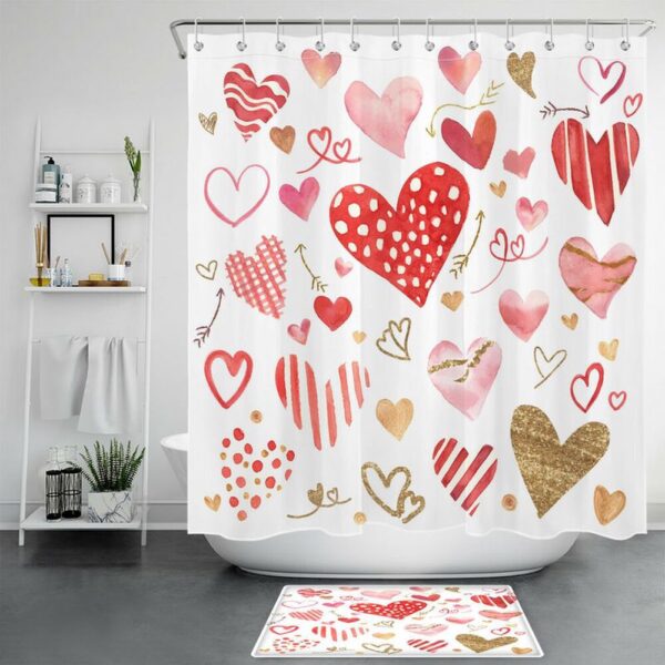 Valentine Shower Curtain, Valentines Hearts Shower Curtains Valentines Day Decor Bathroom Decoration Girlfriend