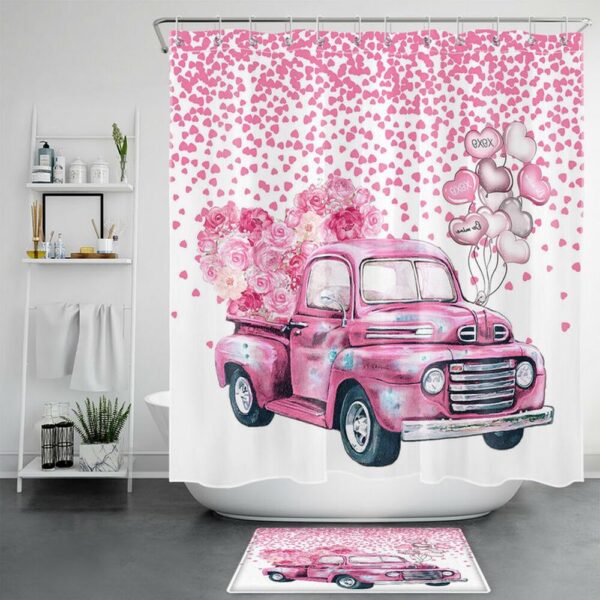 Valentine Shower Curtain, Valentines Love Shower Curtains Happy Valentines Day Bathroom Set Valentine Gift Bathroom Decor