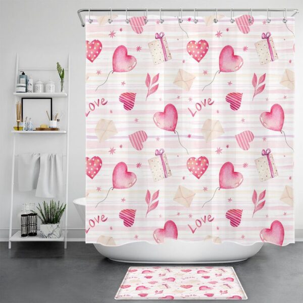 Valentine Shower Curtain, Valentines Love Shower Curtains Valentine Heart Romantic Gift Valentine Gift Bathroom Decor